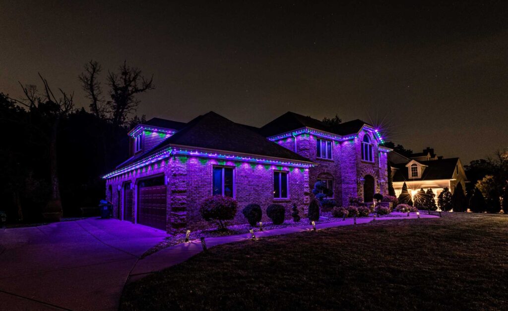 Permanent Christmas lights with purple and blue color